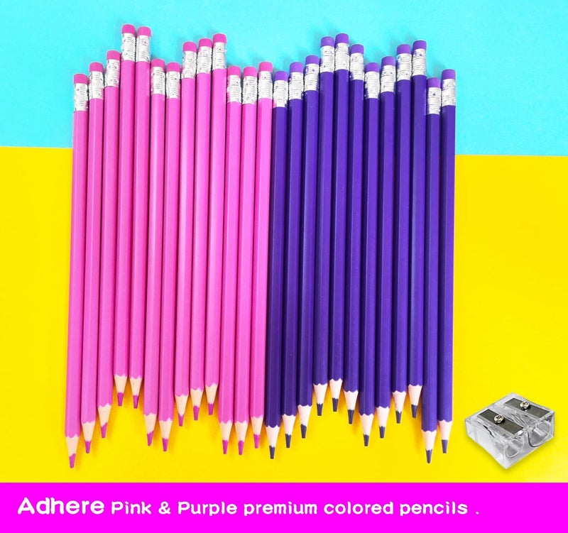 Adhere 25pcs Checking Pencils Erasable colored Pencils Pre-Sharpened #2 HB,for Checking Tests Grading,Map Coloring, editing Office Favors,including a Free sharpener. (Pink 13pcs + Purple 12pcs) - Image 5